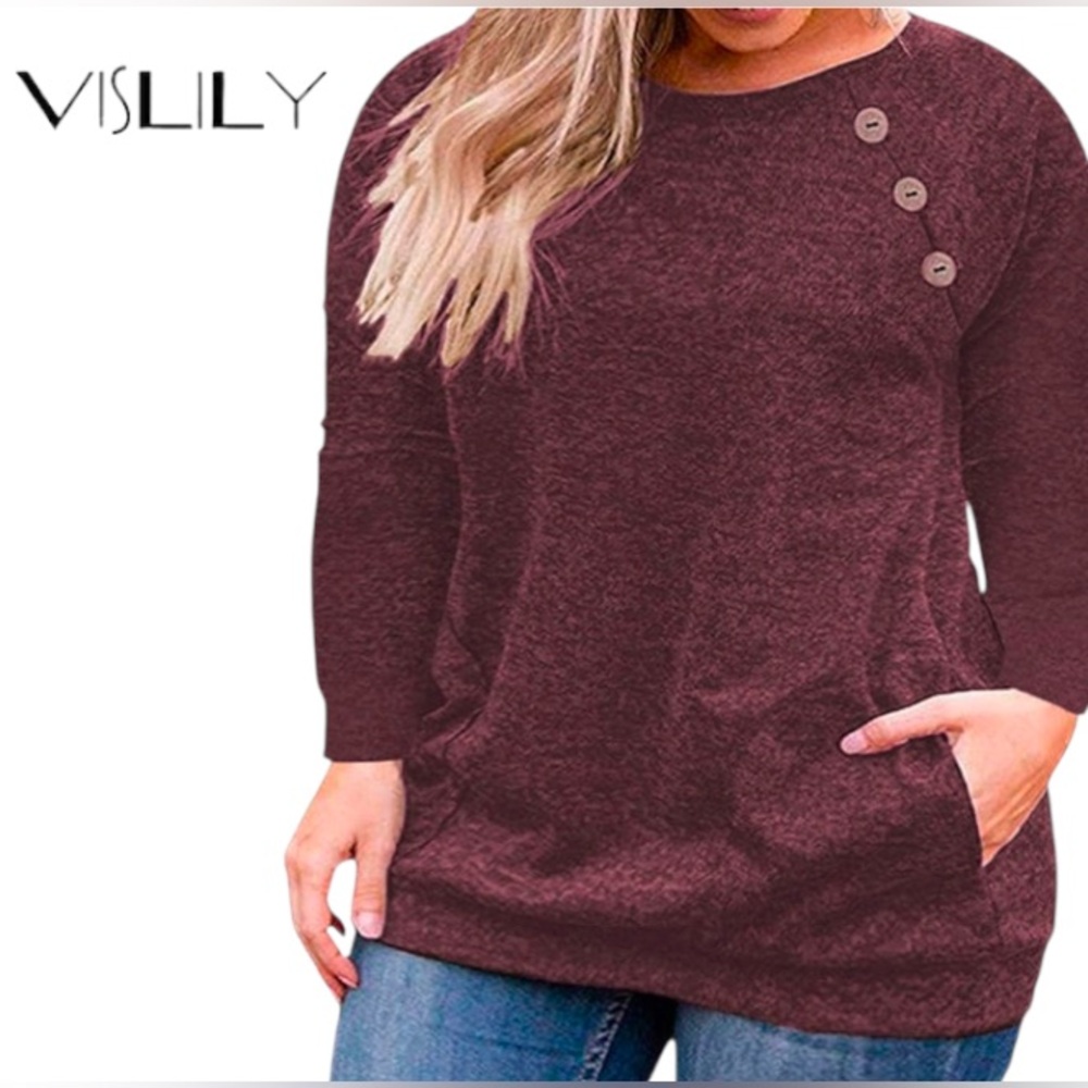 24W Vislily Soft Tunic with Button Accent and Pockets, NWT